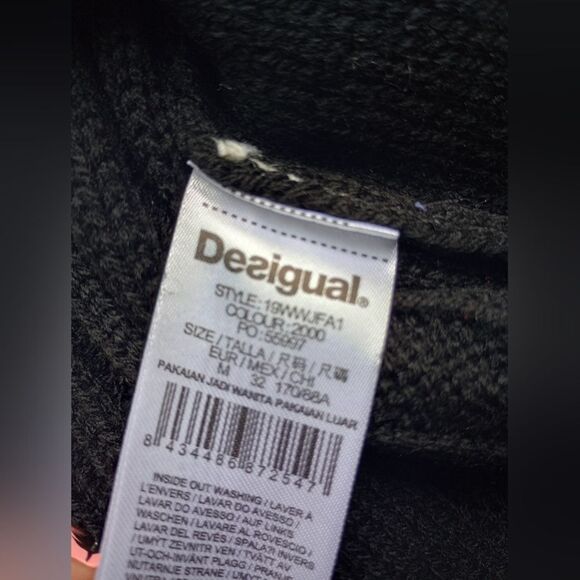 NWT Desigual Jers Brixton Wool Blend Knitted Heart Pullover Sweater Black White - Picture 10 of 15